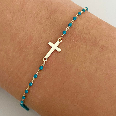 Enamel Bead & Cross Bracelet