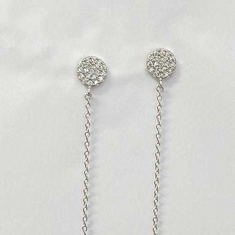 Cubic Zirconia Disc with Chain Earrings