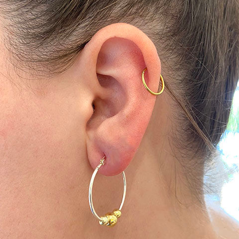 Silver Hoop 3-Ball Earrings