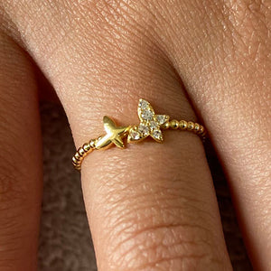 Cubic Zirconia Double Butterfly Band Ring