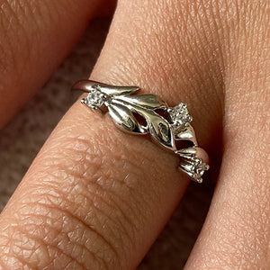 3 Cubic Zirconia Leaf Band Ring