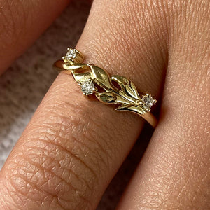 3 Cubic Zirconia Leaf Band Ring