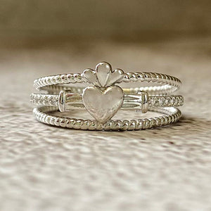 Heart with Cubic Zirconia Triple Band Ring