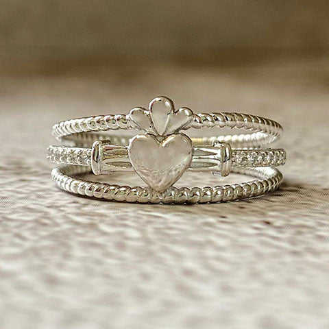 Heart with Cubic Zirconia Triple Band Ring