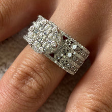 Floral Cubic Zirconia Wide 3 Channel Band Ring