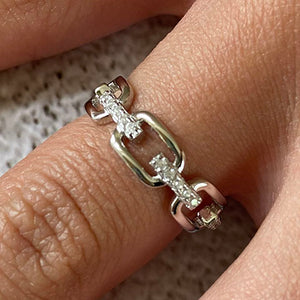 Cubic Zirconia Bar Square Link Band Ring