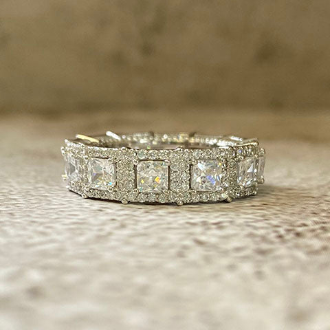 Eternity Halo Princess Cut Band Ring