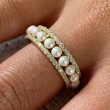 Pearl with Cubic Zirconia Eternity Band Ring