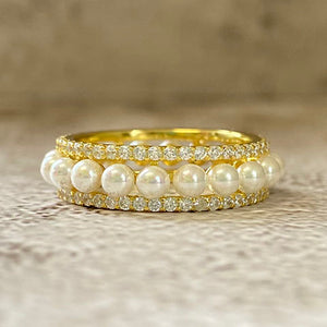 Pearl with Cubic Zirconia Eternity Band Ring