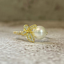 Pave Butterfly & Pearl Ring