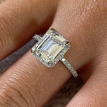 Emerald Cut Halo Thin Band Ring