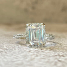 Emerald Cut Halo Thin Band Ring