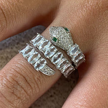 Baguette Snake with Cubic Zirconia Emerald Open Ring