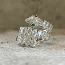 Baguette Snake with Cubic Zirconia Emerald Open Ring