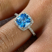 Blue Solitaire Cubic Zirconia Halo Ring