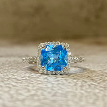 Blue Solitaire Cubic Zirconia Halo Ring