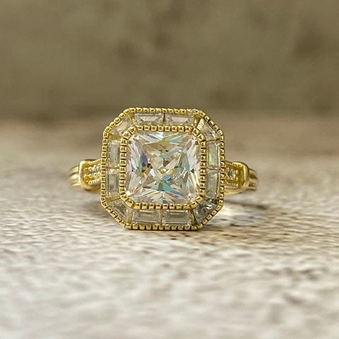 Square Solitaire with Halo Ring