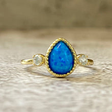 Opal Teardrop with 2 Cubic Zirconia Ring