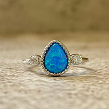 Opal Teardrop with 2 Cubic Zirconia Ring