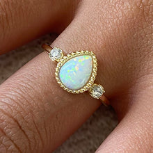 Opal Teardrop with 2 Cubic Zirconia Ring