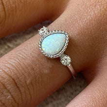 Opal Teardrop with 2 Cubic Zirconia Ring