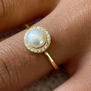 Pearl Cubic Zirconia Halo Ring