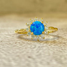 Round Opal Sunburst Halo Ring