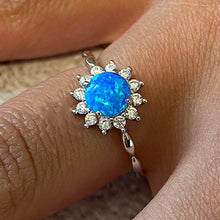 Round Opal Sunburst Halo Ring