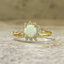 Round Opal Sunburst Halo Ring