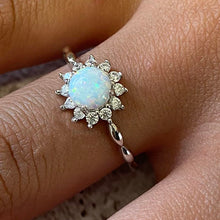 Round Opal Sunburst Halo Ring