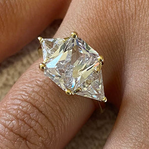 Cubic Zirconia with Triangle Side Stones Ring