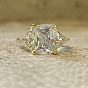 Cubic Zirconia with Triangle Side Stones Ring