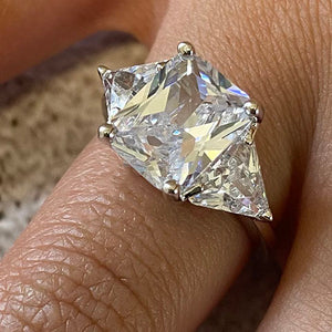 Cubic Zirconia with Triangle Side Stones Ring