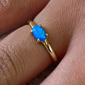 Blue Opal Oval Solitaire Ring