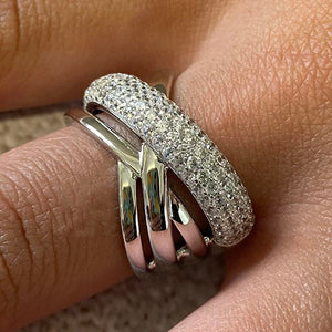 Wide Cubic Zirconia 4 Woven Band Ring