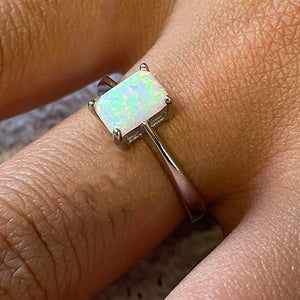 Rectangle Opal Solitaire Ring