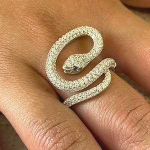 Open Mouth Pave Twirled Snake Ring