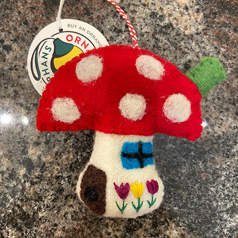 Mushroom House Wool Ornament