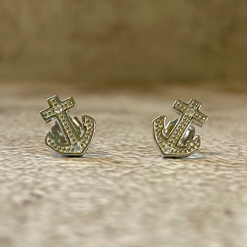 Pave Anchor Stud Earrings