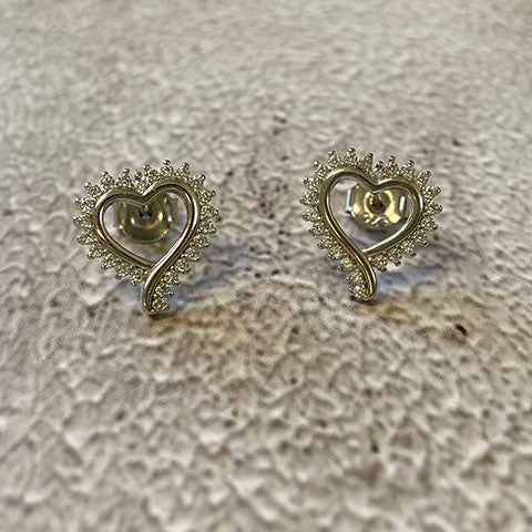 Open Cubic Zirconia Heart Stud Earrings