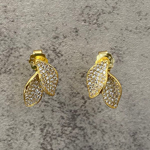 Dual Leaf Pave Stud Earrings