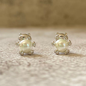 Pearl Teddy Bear Stud Earrings