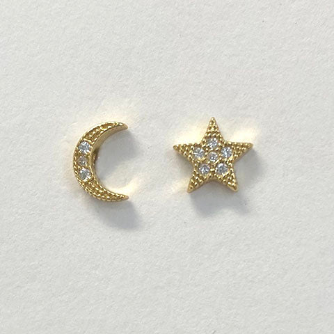 Sparkle Moon & Star Stud Earrings