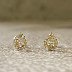 Teardrop Halo 14k Stud Earrings