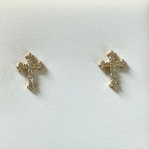 Pave Cross 14k Stud Earrings