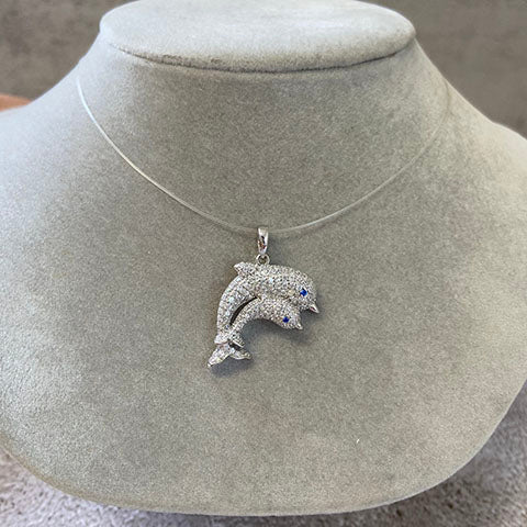 Mama & Baby Pave Dolphin Pendant