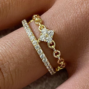 Cubic Zirconia Solitaire Link Double Thin Band Ring