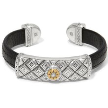 Two Tone Leather Bar Cuff Bracelet