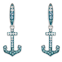 Anchor Earrings with Aqua & White Crystals