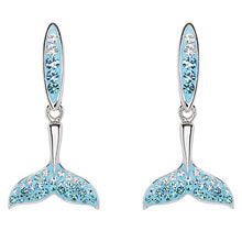 Whale Tail Earrings with Aqua & White Crystals
